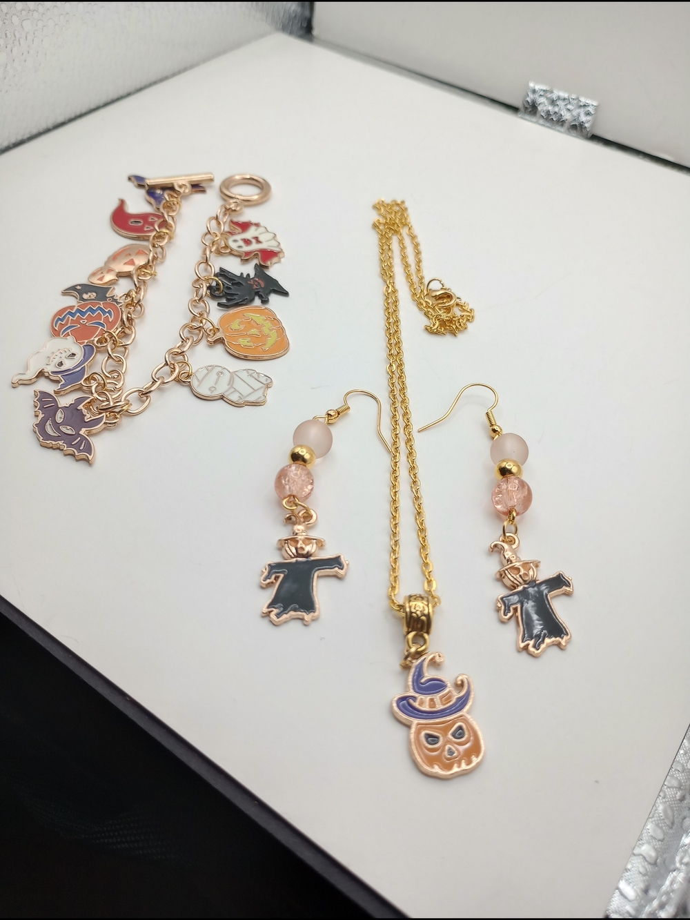 Halloween Earrings, Pendant And Charm Bracelet